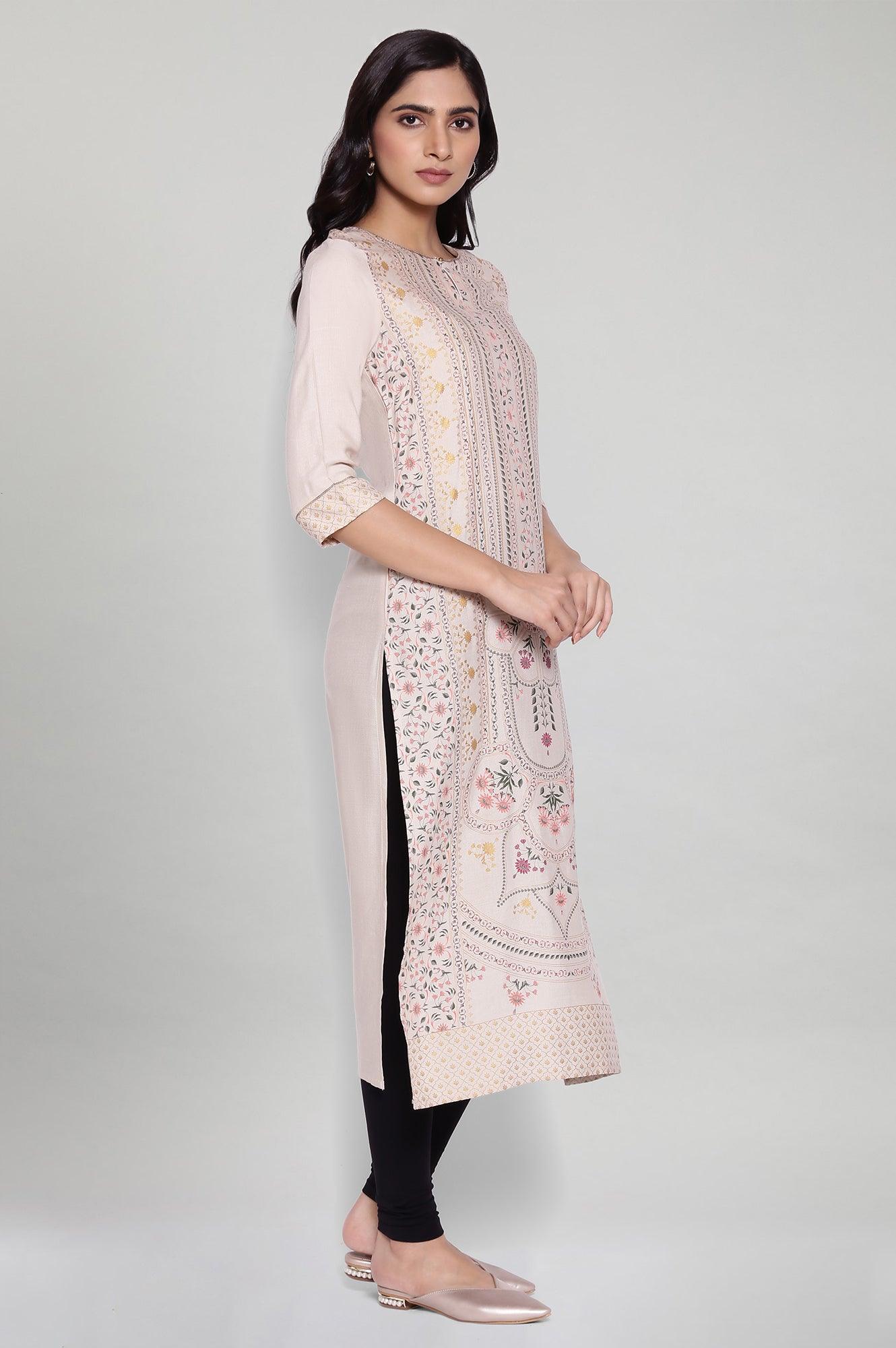 Beige Floral Print kurta - wforwoman
