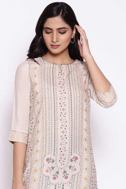 Beige Floral Print kurta - wforwoman