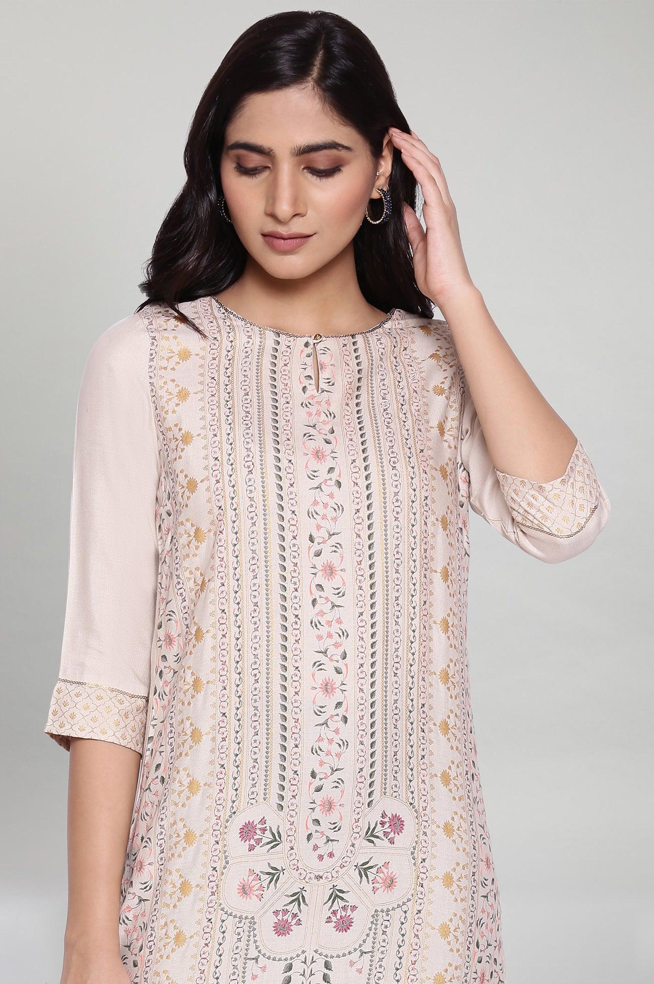 Beige Floral Print kurta - wforwoman