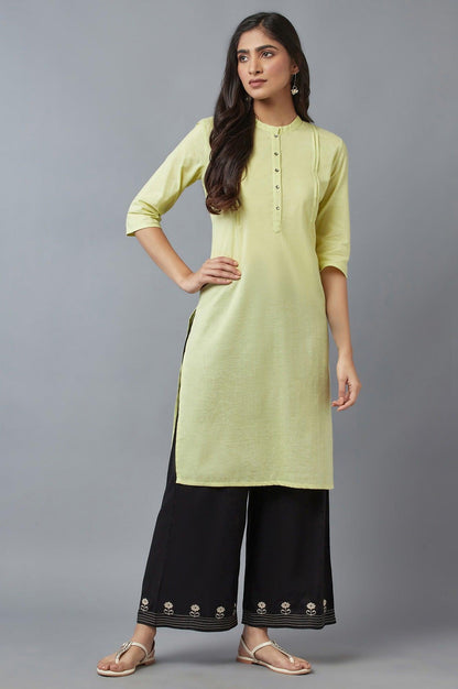 Lime Green Solid Cotton Khadi kurta - wforwoman