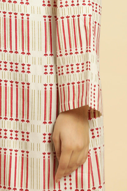 White Printed Mandarin Collar Kurta - wforwoman