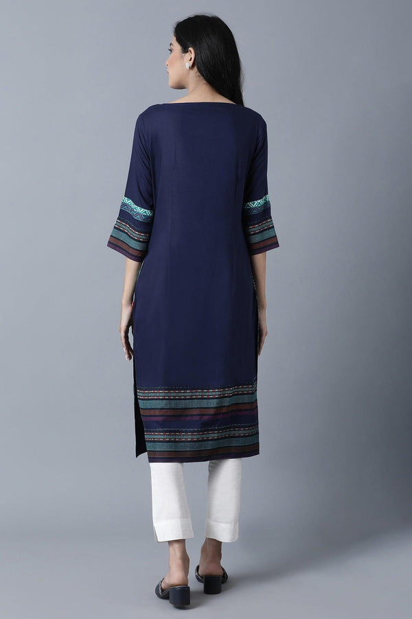 Blue Geometric Print kurta in Keyhole Neckline