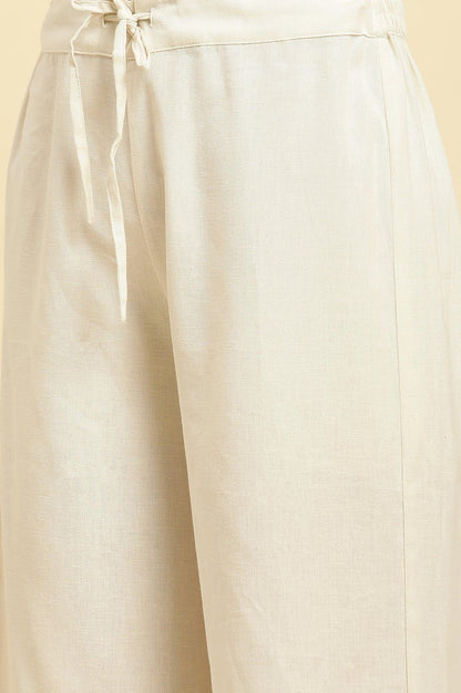 Off White Thread Embroidered And Side Stripe Kurta And Pants Set - wforwoman