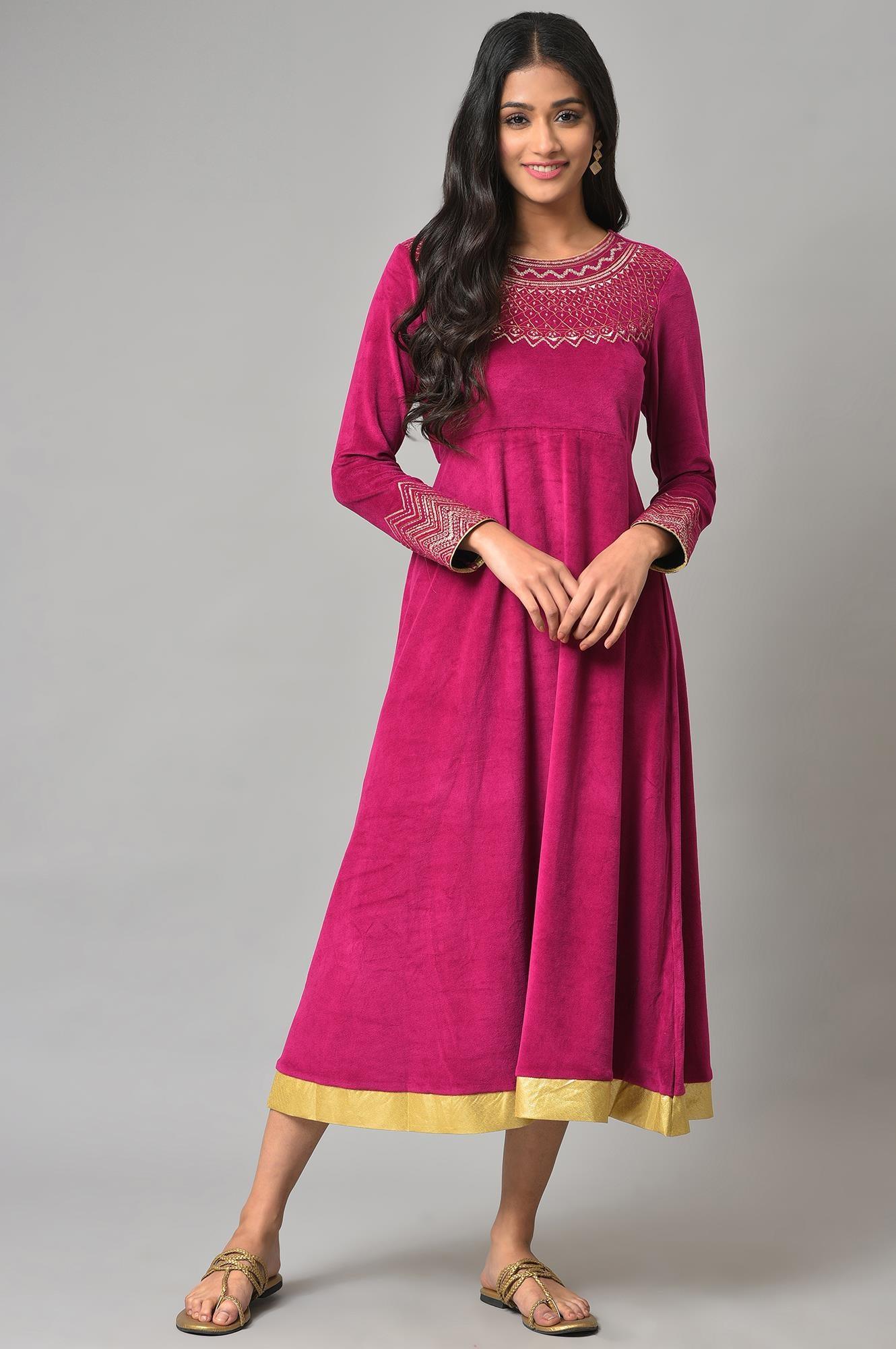 Pink Zari Embroidered Straight Kurta, Pant And Dupatta Set - wforwoman