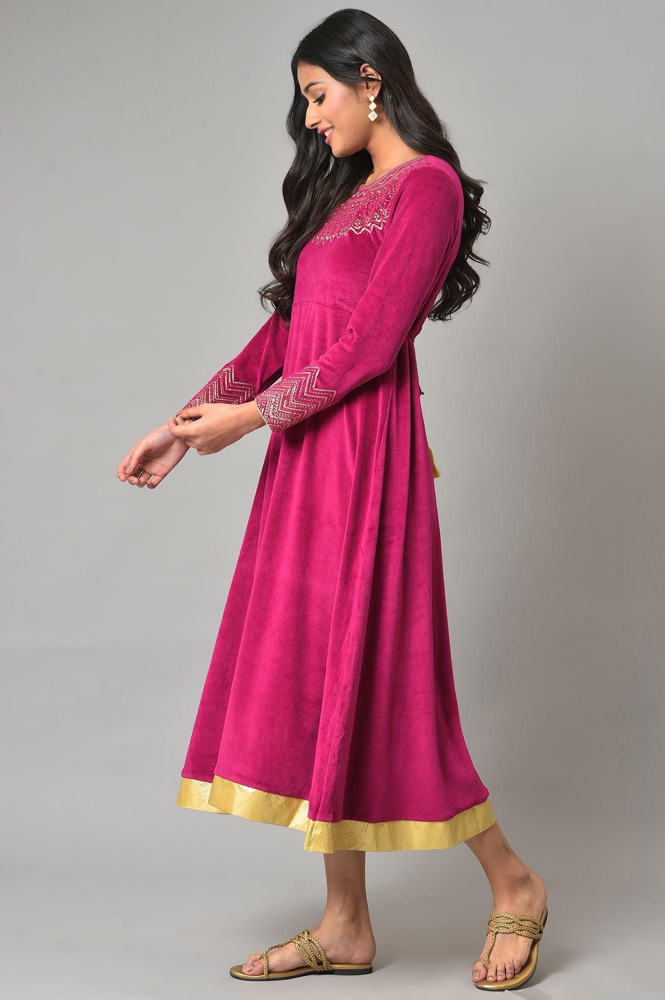 Pink Zari Embroidered Straight Kurta, Pant And Dupatta Set - wforwoman