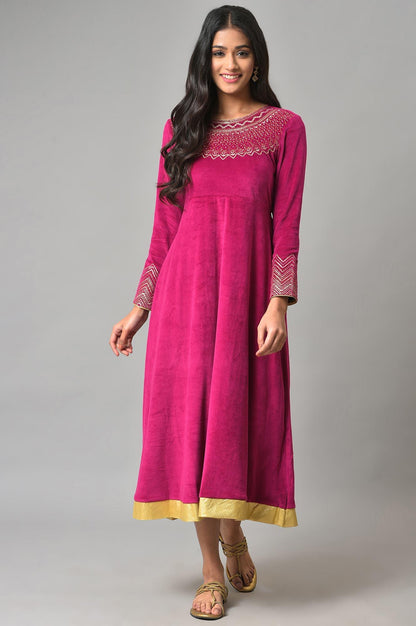 Pink Zari Embroidered Straight Kurta, Pant And Dupatta Set - wforwoman