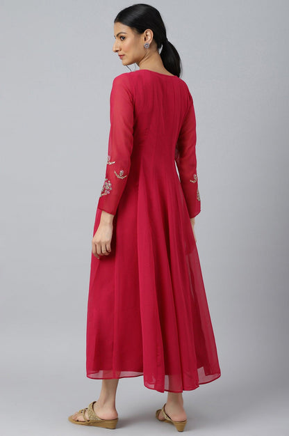 Pink Embroidered Panelled Georgette Dress - wforwoman