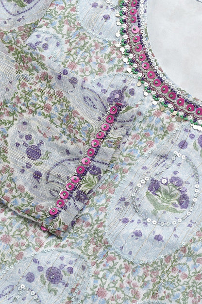 Light Blue Paisley Print Chiffon Dress With Sequin - wforwoman