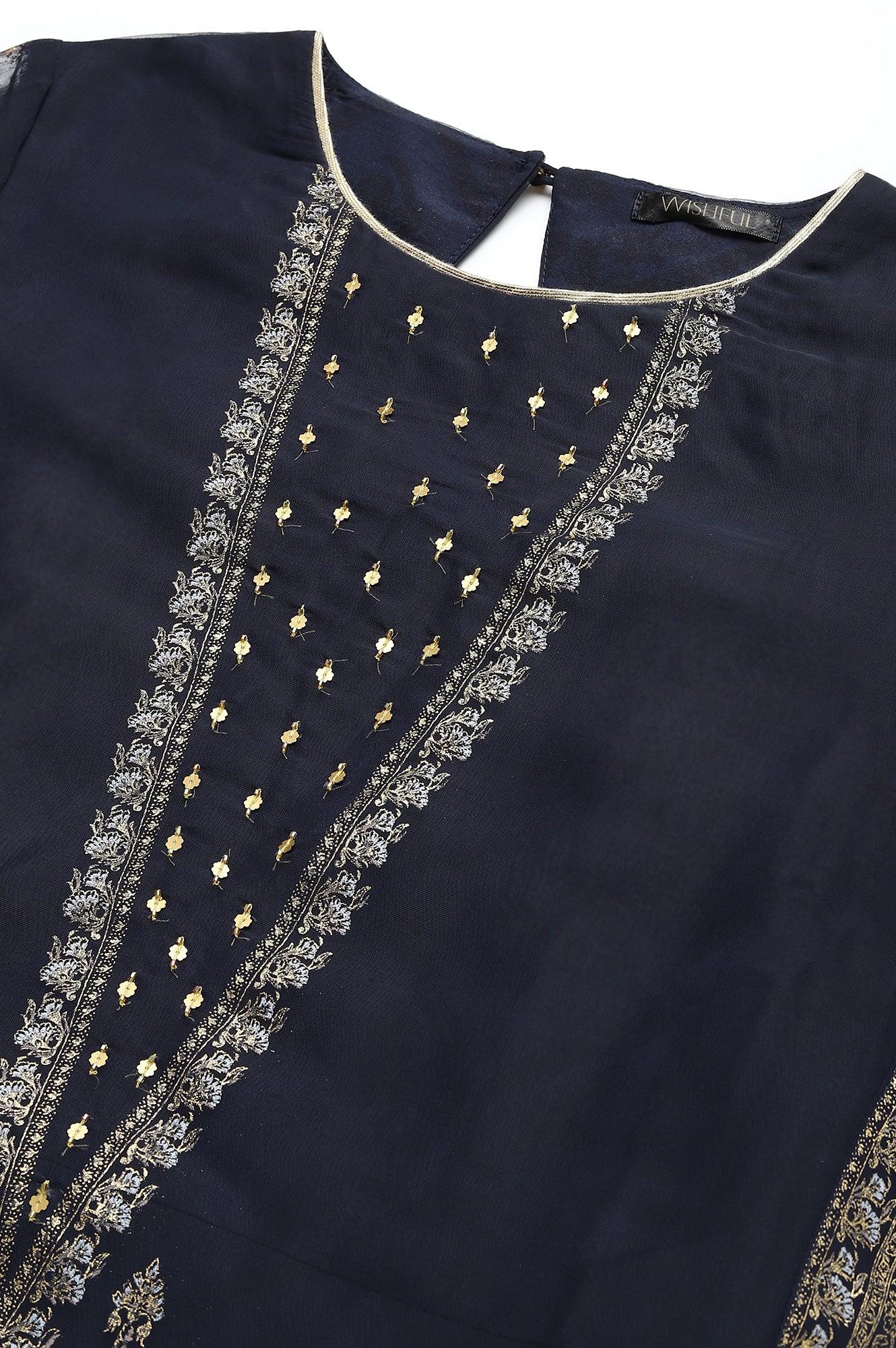 Navy Blue Organza Layered Dress - wforwoman