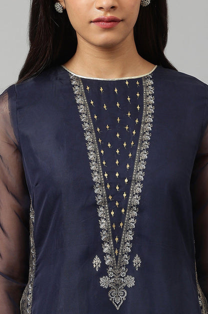 Navy Blue Organza Layered Dress - wforwoman