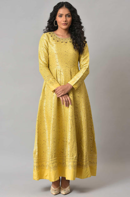 Yellow Paisley Printed Anarkali Indie Dress - wforwoman