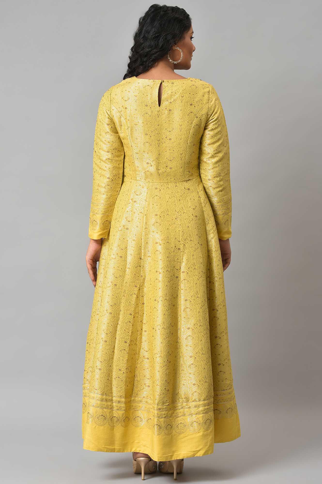 Yellow Paisley Printed Anarkali Indie Dress - wforwoman