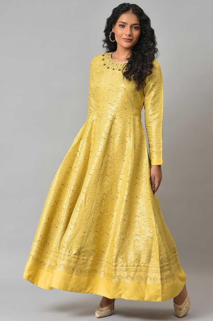 Yellow Paisley Printed Anarkali Indie Dress - wforwoman