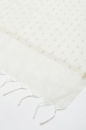 Ecru Chanderi Dupatta With Gold Jacquard Dot