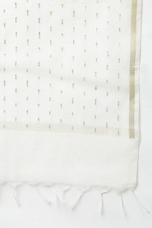 Ecru Chanderi Dupatta With Gold Jacquard Dot