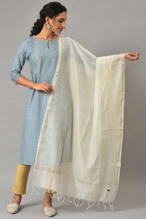 Ecru And Gold Jacquard Dupatta - FS
