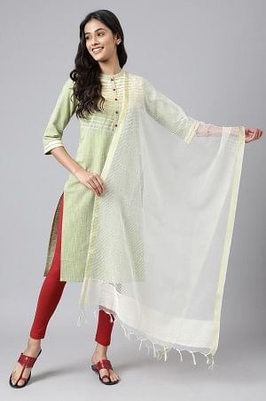Ecru Stripe Weave Jacquard Dupatta - FS