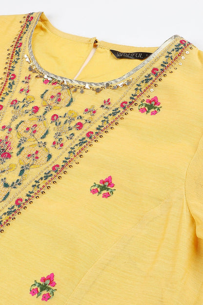 Yellow Chanderi kurta With Tiered Sharara And Dupatta - wforwoman