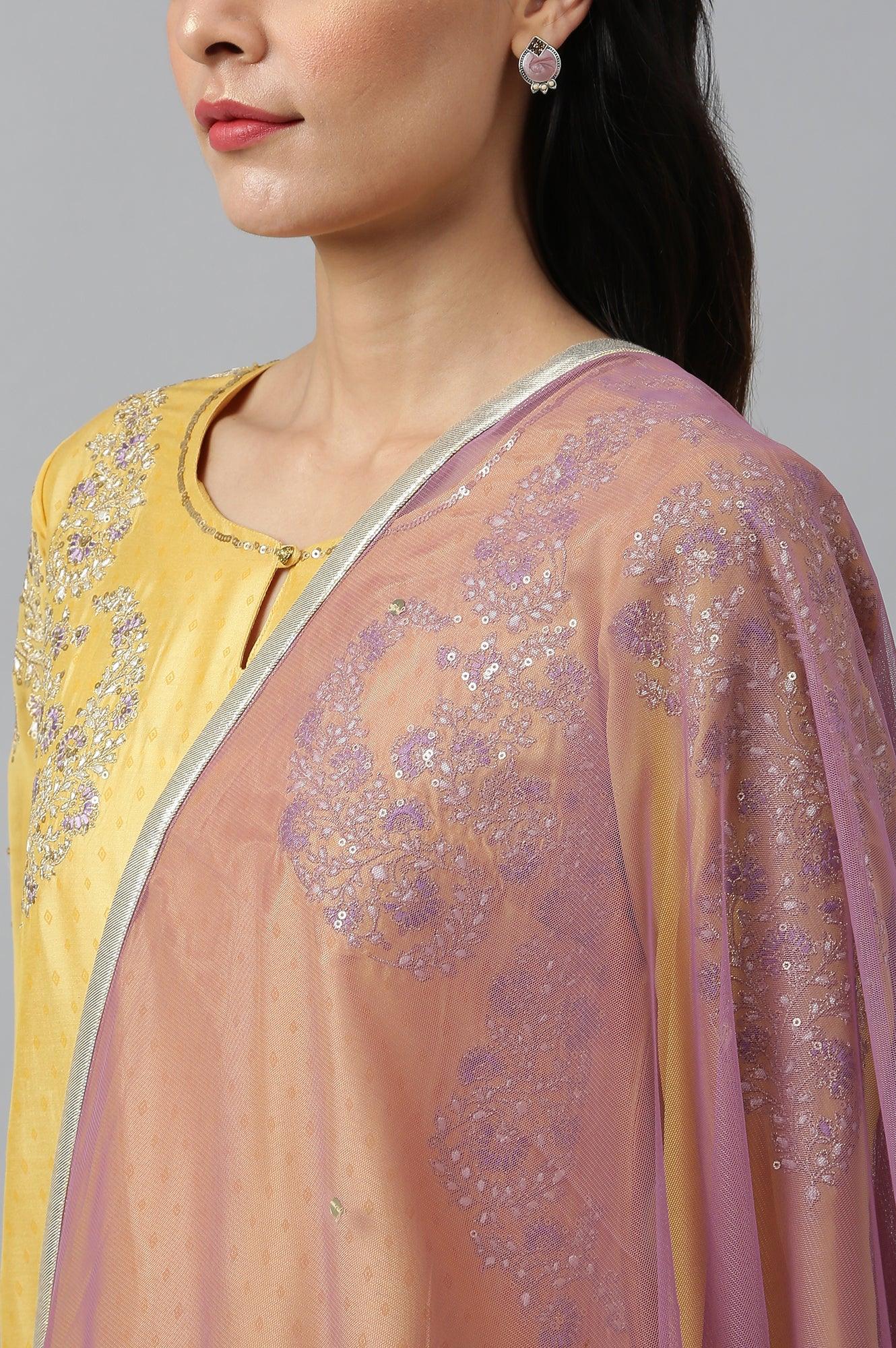 Yellow Dori Embroidered kurta With Ecru Sharara And Dupatta Set - wforwoman