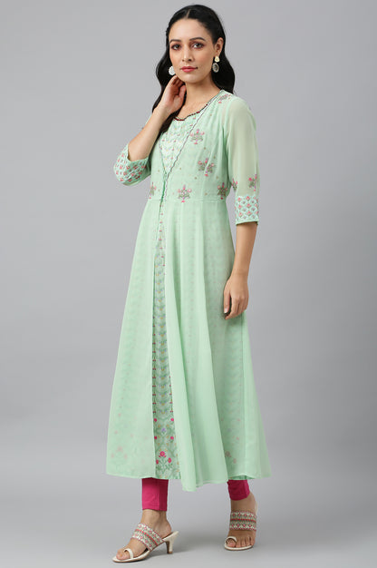 Mint Green Jacket With Kurta And Tights