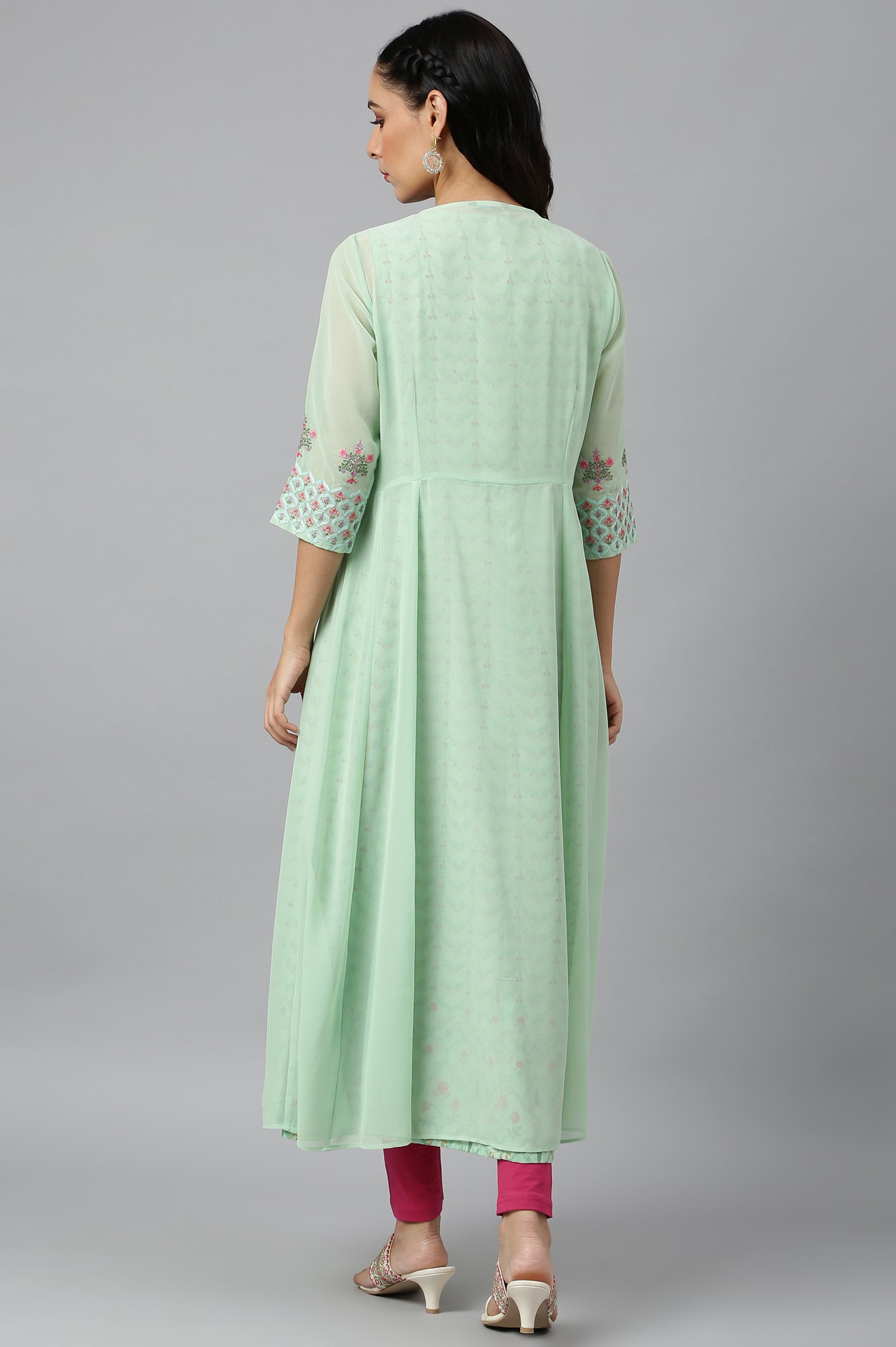 Mint Green Jacket With Kurta And Tights