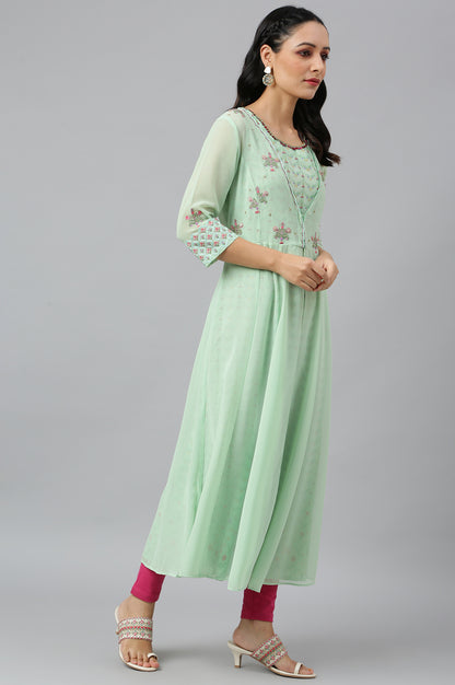 Mint Green Jacket With Kurta And Tights