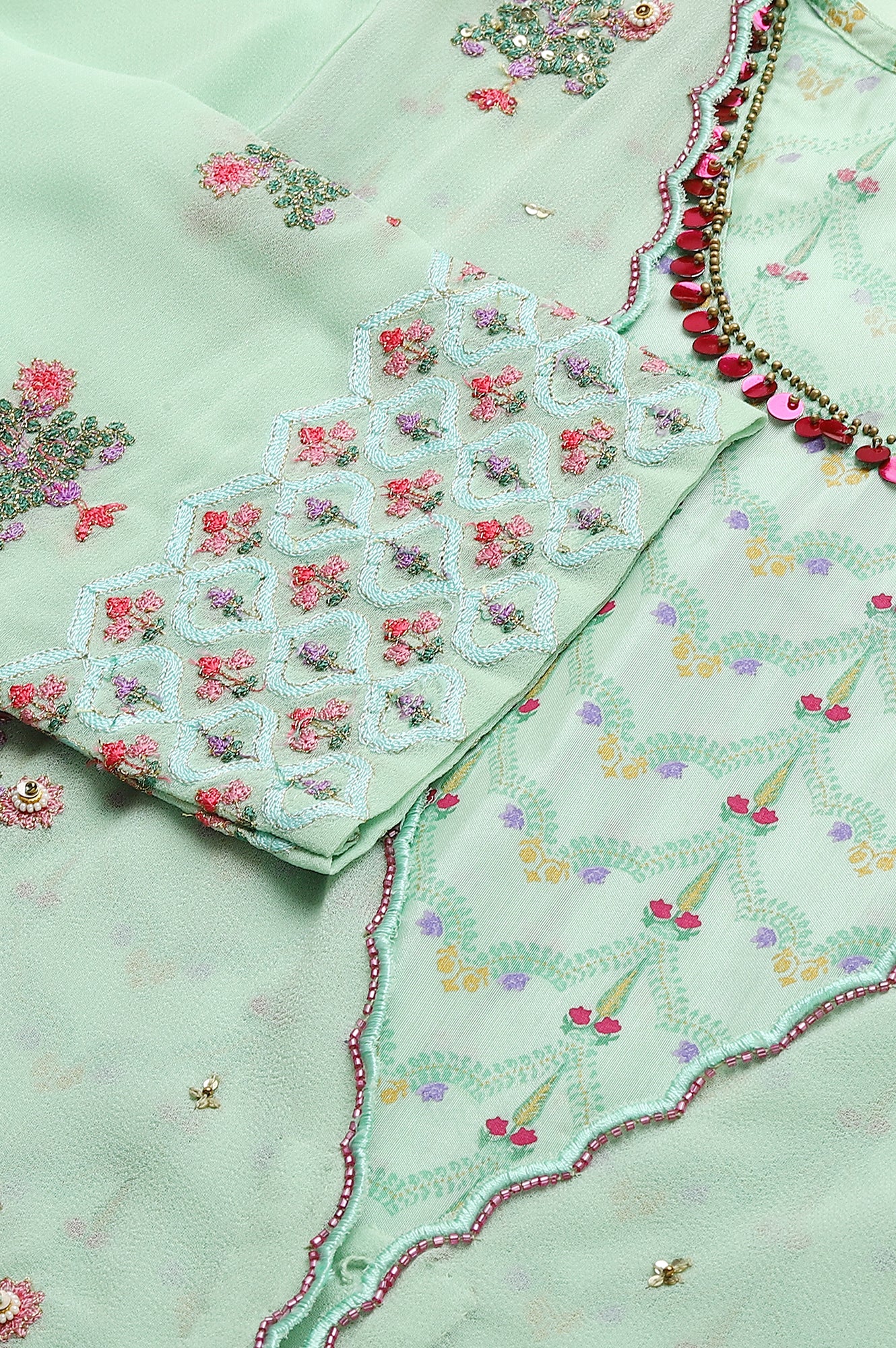 Mint Green Jacket With Kurta And Tights