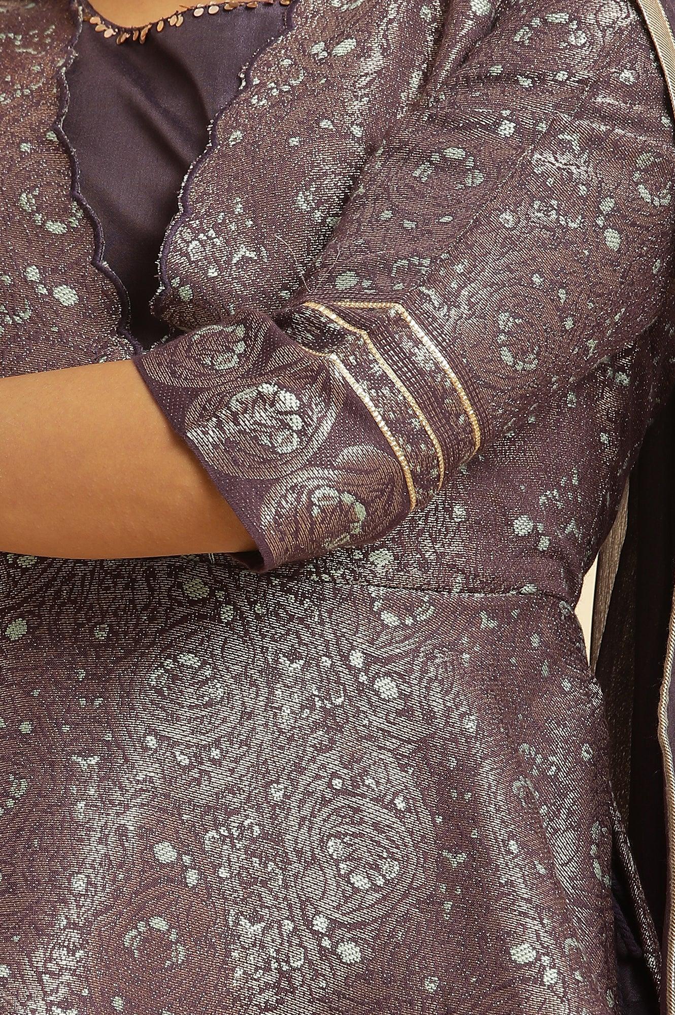 Purple Zari Jacquard Peplum Top With Skirt And Dupatta - wforwoman