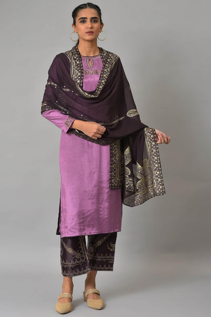 Light Purple Embroidered kurta, Pants &amp; Chiffon Dupatta - wforwoman
