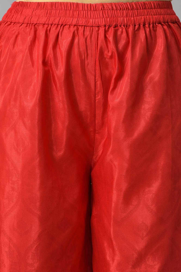 Purple Japanese Satin Short kurta With Red Parallel Pants And Dupatta