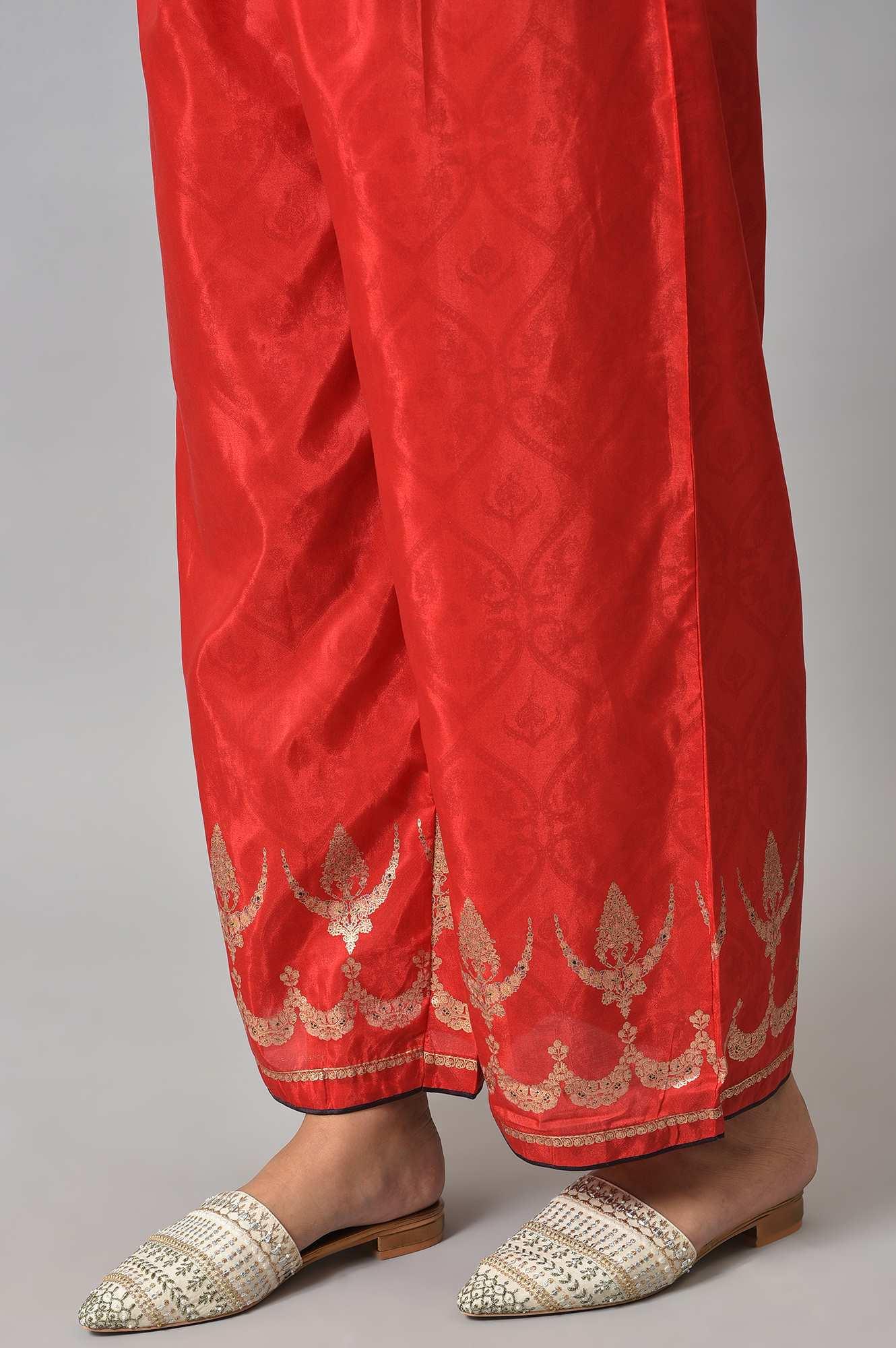 Purple Japanese Satin Short kurta With Red Parallel Pants And Dupatta - wforwoman