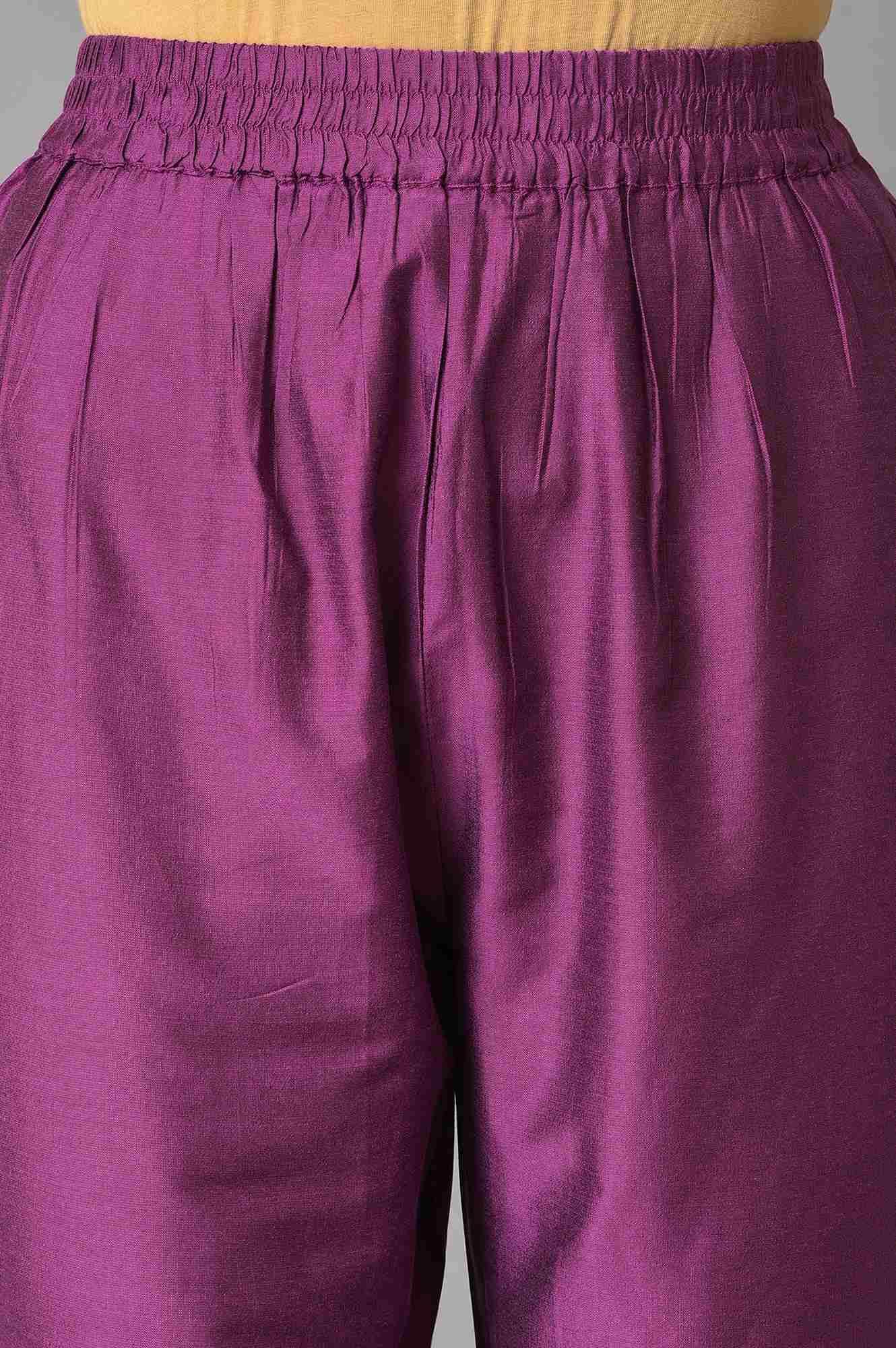 Pink Jacquard Jacket, Purple kurta &amp; Pant Suit Set - wforwoman