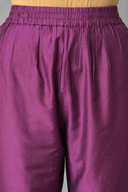 Pink Jacquard Jacket, Purple kurta &amp; Pant Suit Set - wforwoman