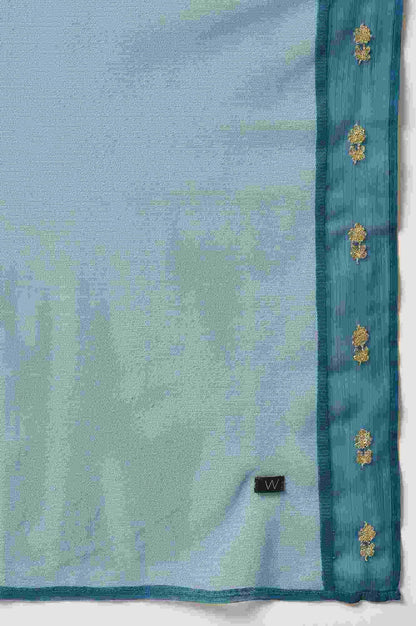 Olive Green Embroidered kurta With Teal Flared Pants And Dupatta - wforwoman