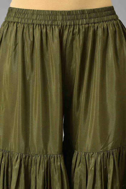 Royal Blue Embroidered kurta With Olive Green Sharara And Dupatta - wforwoman