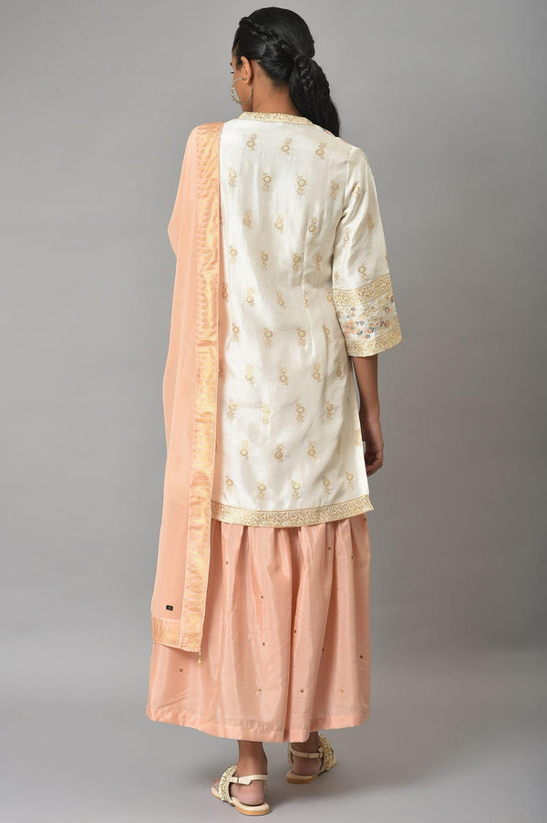 Ecru Short kurta And Pink Sharara With Dupatta Festive Set