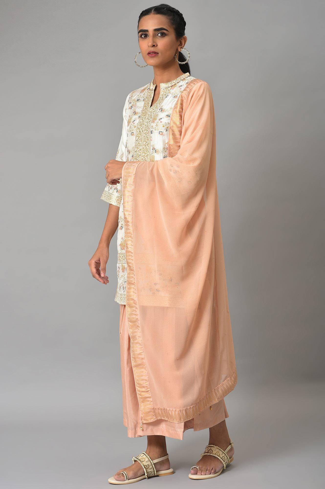 Ecru Short kurta And Pink Sharara With Dupatta Festive Set - wforwoman