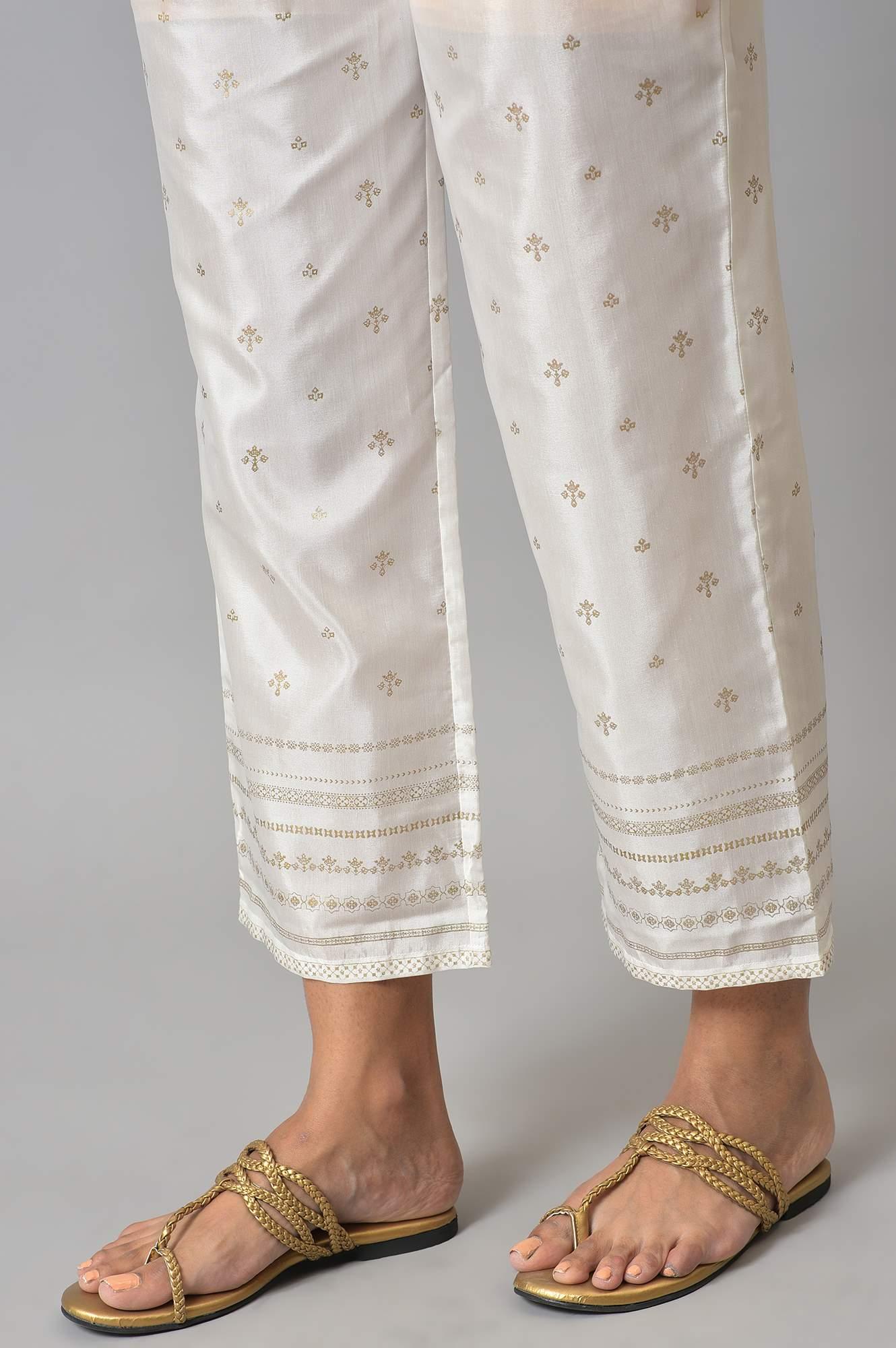 Ecru Paisley Print kurta With Straight Pants And Dupatta - wforwoman