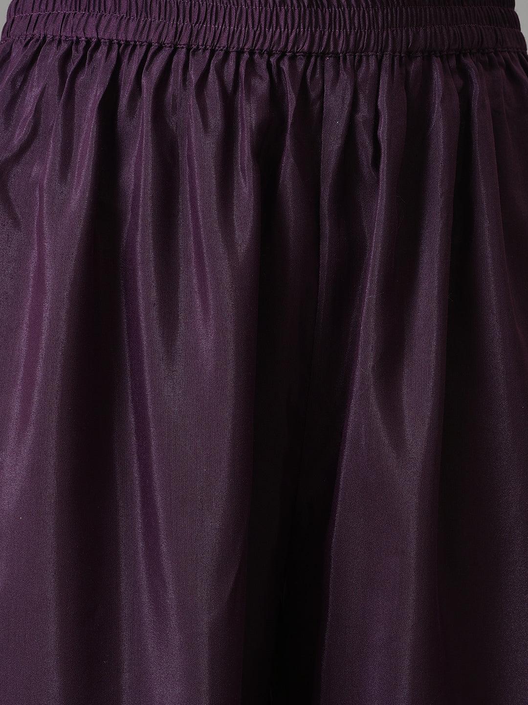 Dark Green Round Neck kurta With Purple Pants And Dupatta - wforwoman