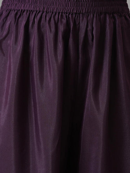 Dark Green Round Neck kurta With Purple Pants And Dupatta - wforwoman