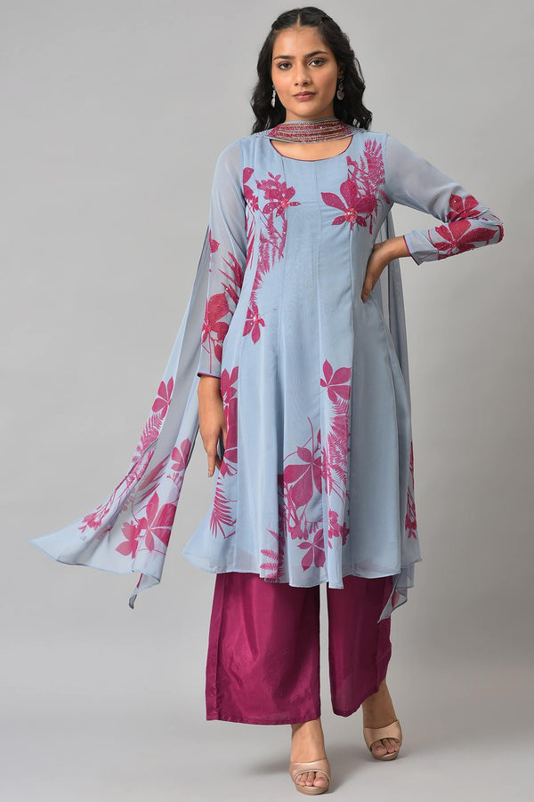 Light Blue Anarkali kurta With Pants And Predrape