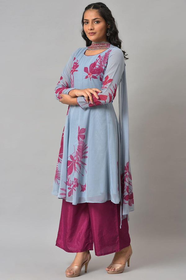 Light Blue Anarkali kurta With Pants And Predrape