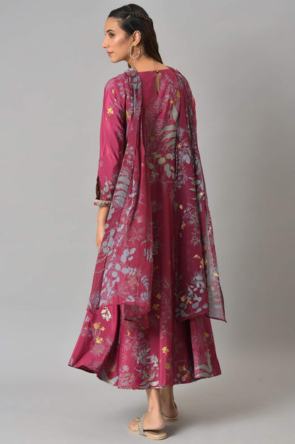 Purple French Crepe Long Dress With Dupatta - wforwoman