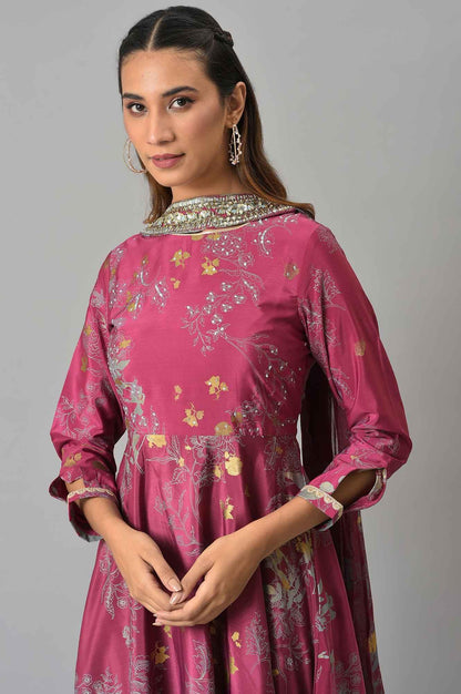 Purple French Crepe Long Dress With Dupatta - wforwoman