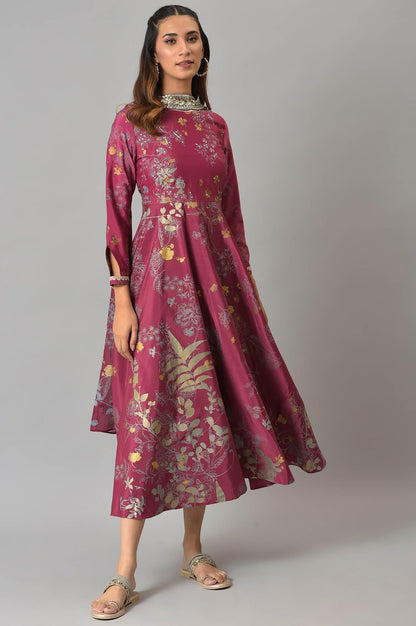 Purple French Crepe Long Dress With Dupatta - wforwoman