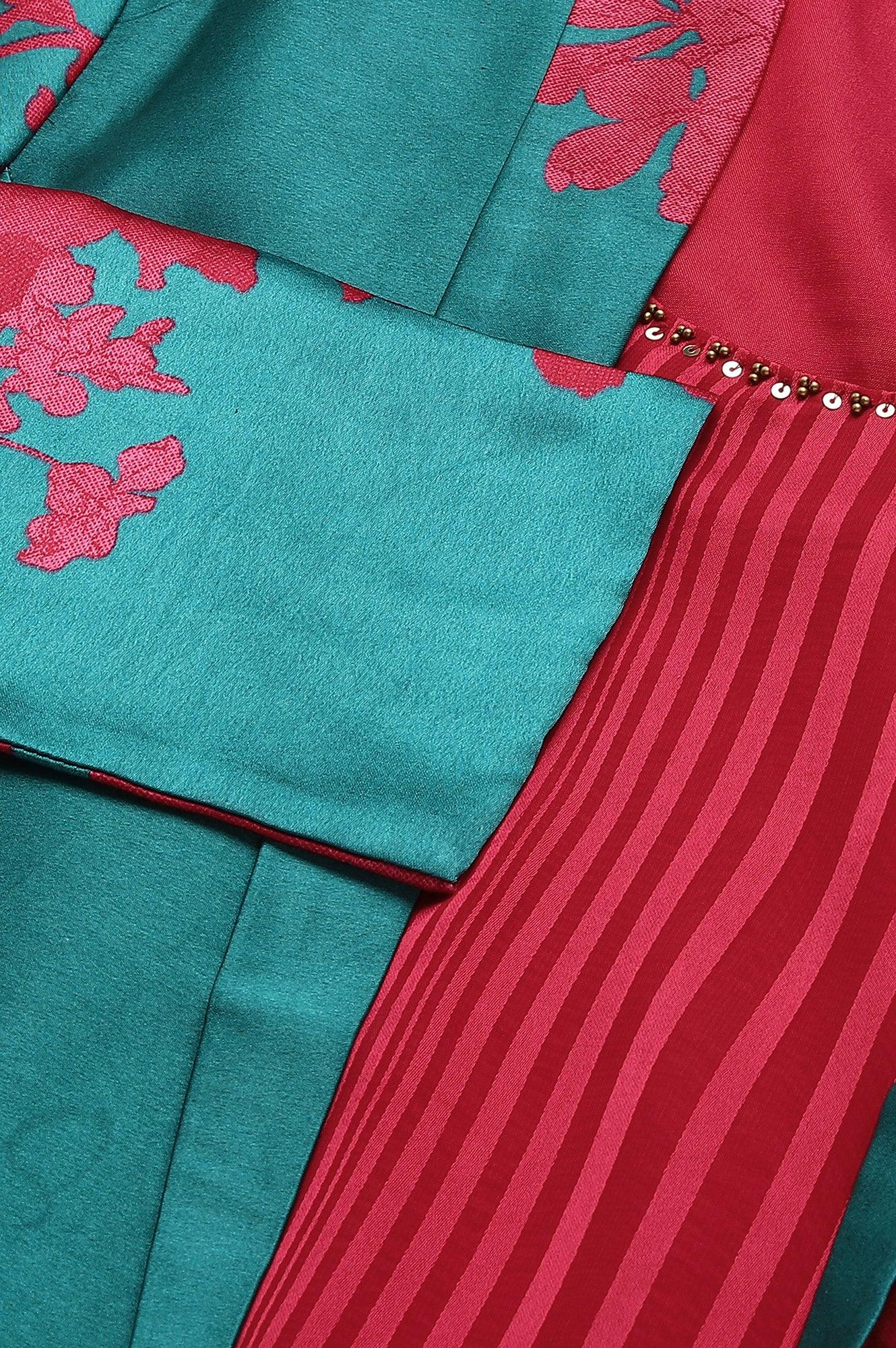 Coral Red Sleeveless Predrape Saree Dress With Belt And Tailored Jacket Set - wforwoman