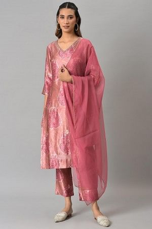 Light Pink Silk kurta With Pants And Dupatta - 6