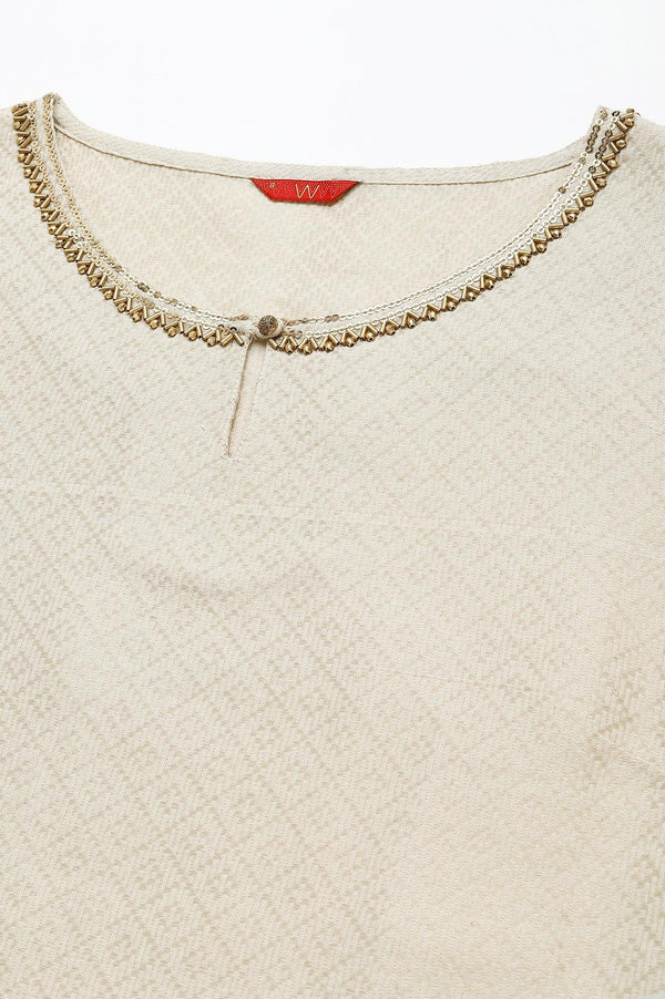 Ecru Geometric Print Dobby kurta