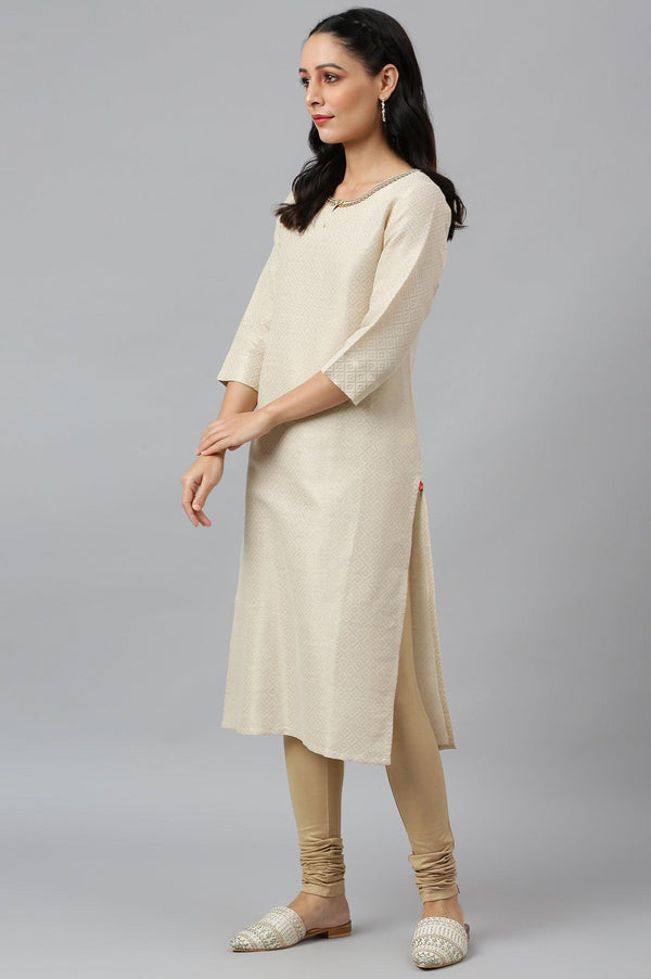 Ecru Geometric Print Dobby kurta