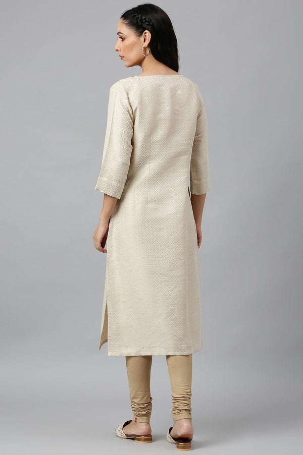 Ecru Geometric Print Dobby kurta